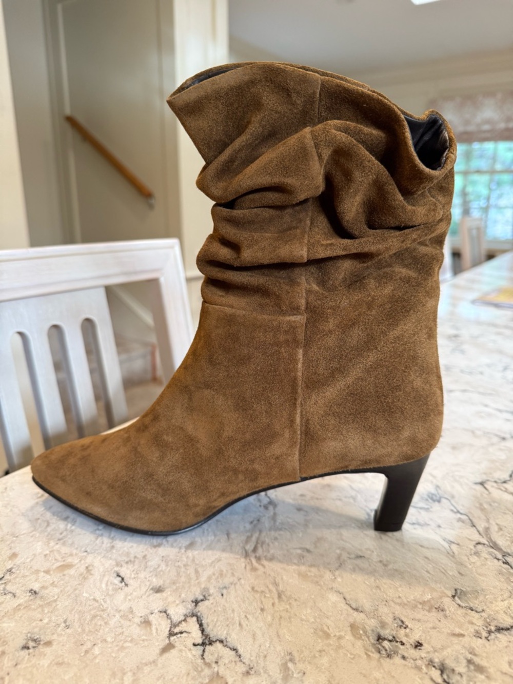 Anthropologie Chestnut Brown Suede Slouch Ankle Boots